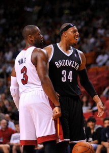 Paul Pierce and Dwayne Wade get into each others face